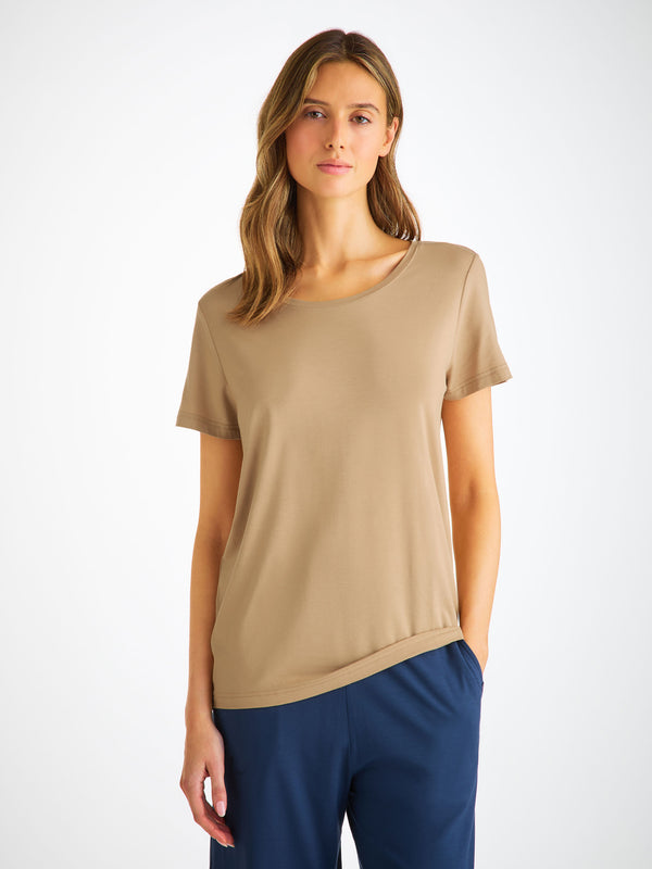 Derek Rose Women's T-Shirt Lara Micro Modal Stretch Camel Camel