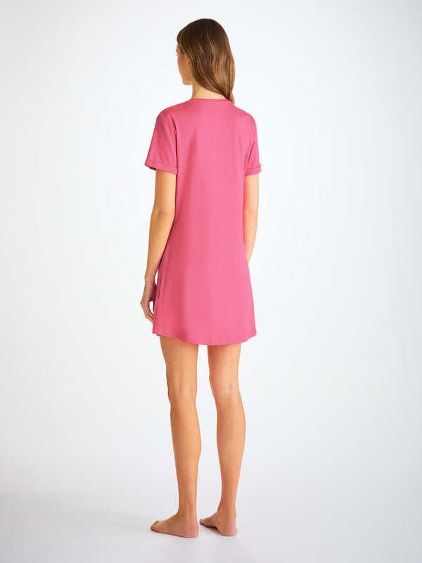 Derek Rose Women's V-Neck Sleep T-Shirt Lara Micro Modal Stretch Flamingo Pink Flamingo Pink