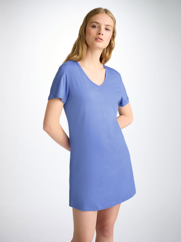 derek rose Women's V-Neck Sleep T-Shirt Lara Micro Modal Stretch Cornflower Blue Cornflower Blue