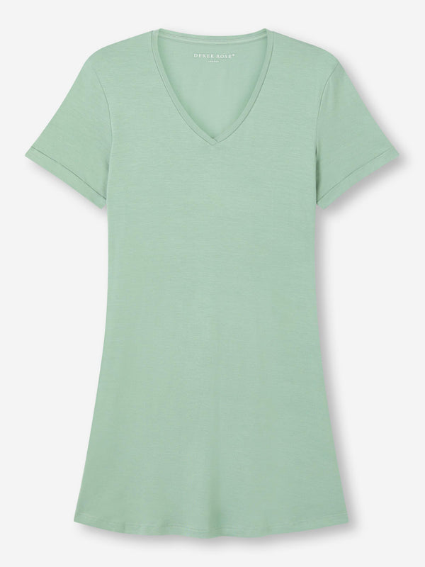 Derek Rose Women's V-Neck Sleep T-Shirt Lara Micro Modal Stretch Eucalyptus Eucalyptus