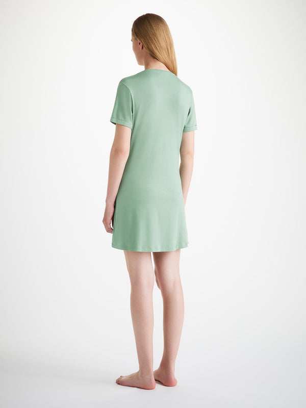 Derek Rose Women's V-Neck Sleep T-Shirt Lara Micro Modal Stretch Eucalyptus Eucalyptus