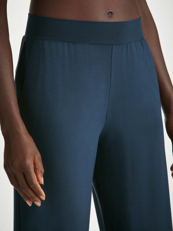 Derek Rose Women's V-Neck T-Shirt And Lounge Trousers Set Micro Modal Stretch Navy Navy