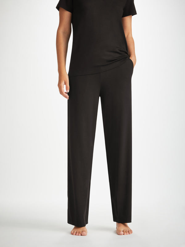 Derek Rose Women's V-Neck T-Shirt And Lounge Trousers Set Micro Modal Stretch Black Black