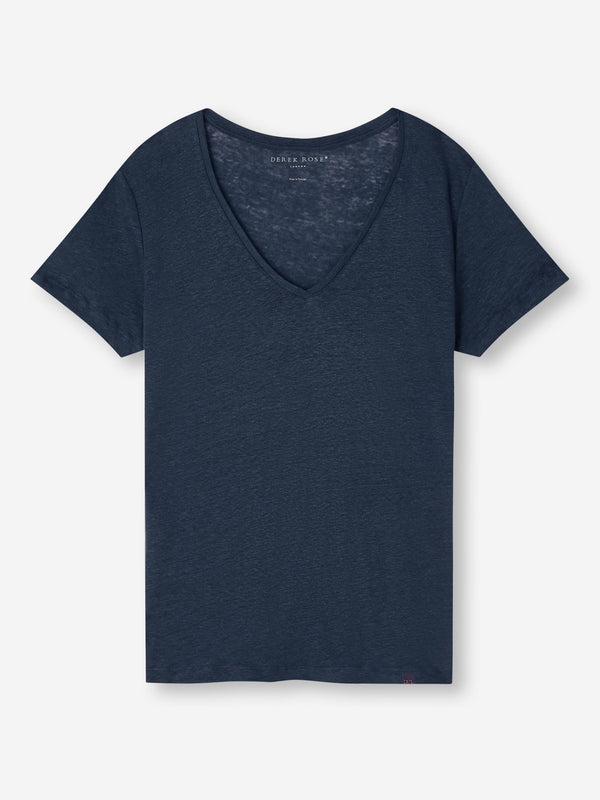 Derek Rose Women's V-Neck T-Shirt Jordan Linen Navy Navy