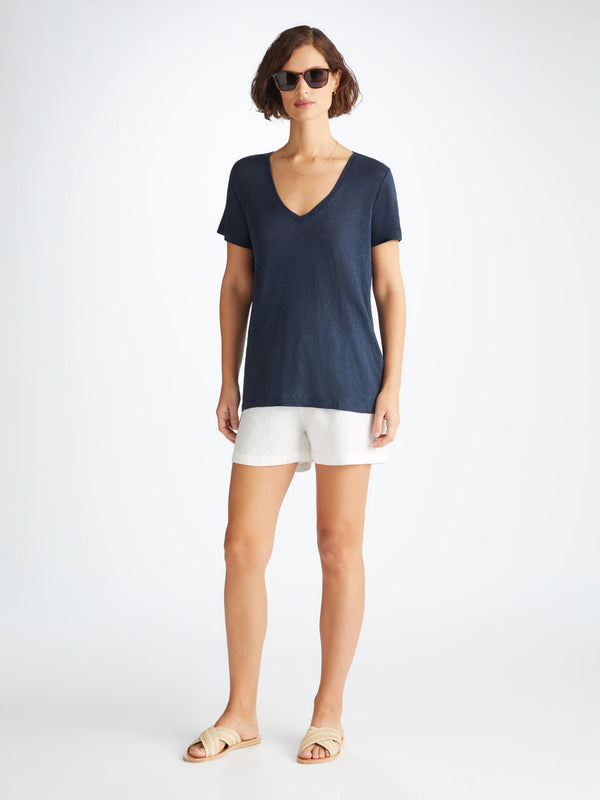 Derek Rose Women's V-Neck T-Shirt Jordan Linen Navy Navy