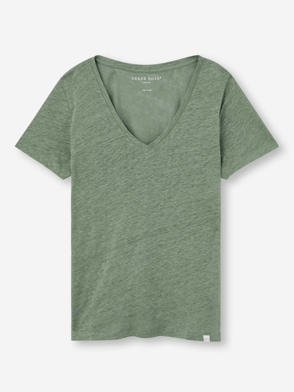 Derek Rose Women's V-Neck T-Shirt Jordan Linen Sage Green Sage Green