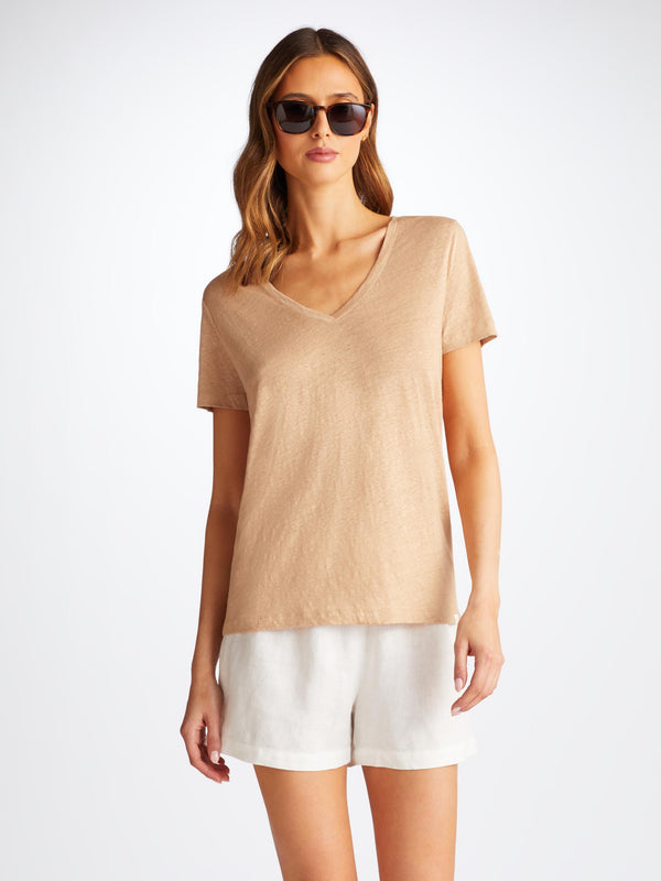 Derek Rose Women's V-Neck T-Shirt Jordan Linen Sand Sand