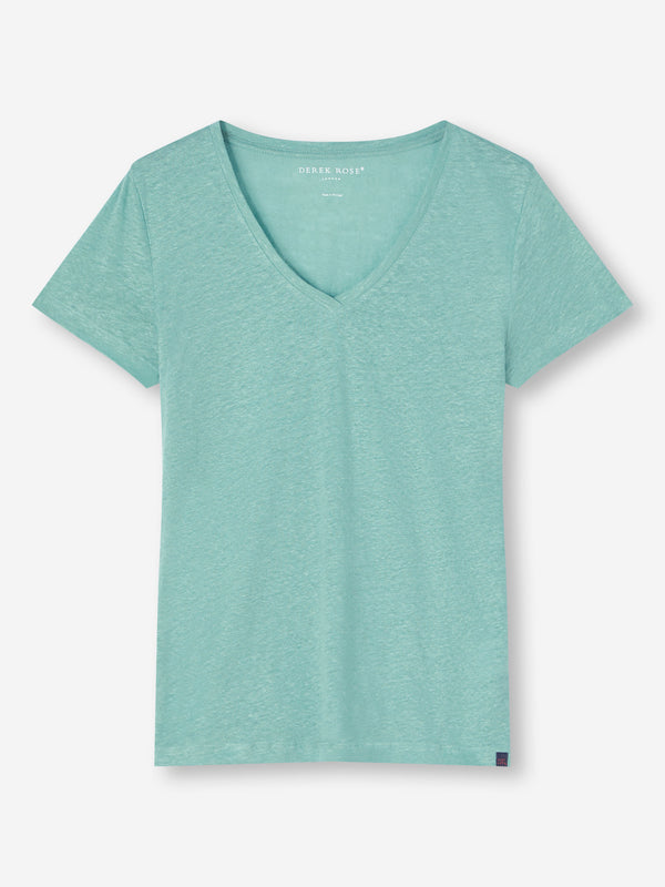 Derek Rose Women's V-Neck T-Shirt Jordan Linen Soft Aqua Soft Aqua