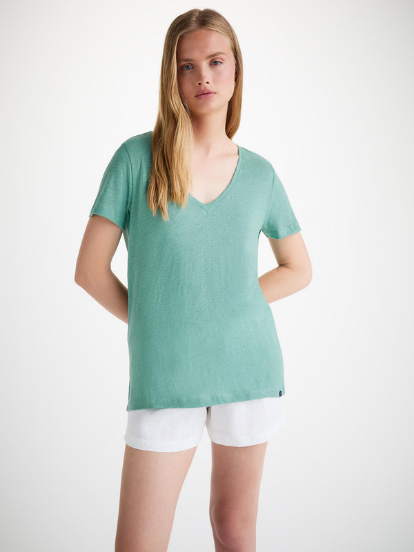 Derek Rose Women's V-Neck T-Shirt Jordan Linen Soft Aqua Soft Aqua