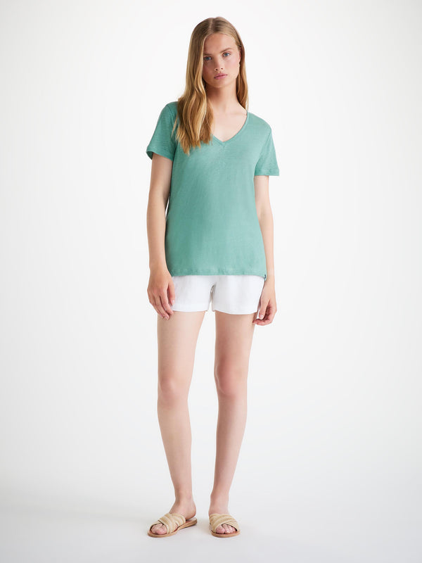 Derek Rose Women's V-Neck T-Shirt Jordan Linen Soft Aqua Soft Aqua