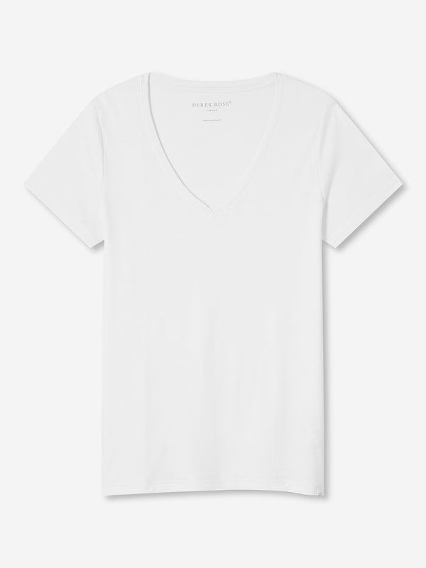 Derek Rose Women's V-Neck T-Shirt Lara Micro Modal Stretch White White