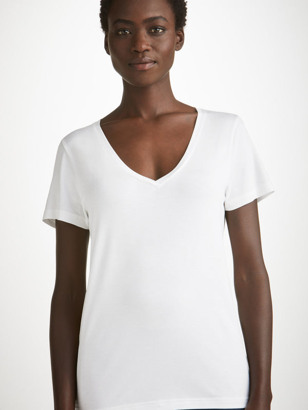 Derek Rose Women's V-Neck T-Shirt Lara Micro Modal Stretch White White