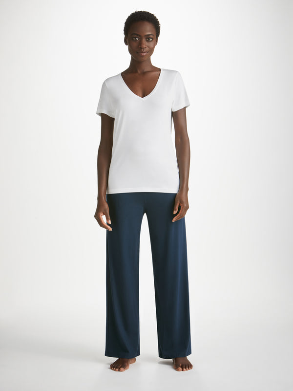 Derek Rose Women's V-Neck T-Shirt Lara Micro Modal Stretch White White