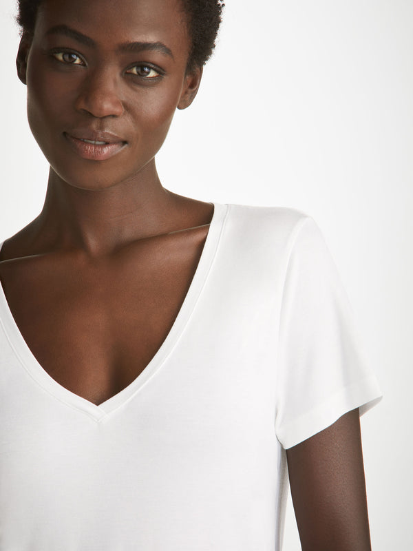derek rose Women's V-Neck T-Shirt Lara Micro Modal Stretch White White