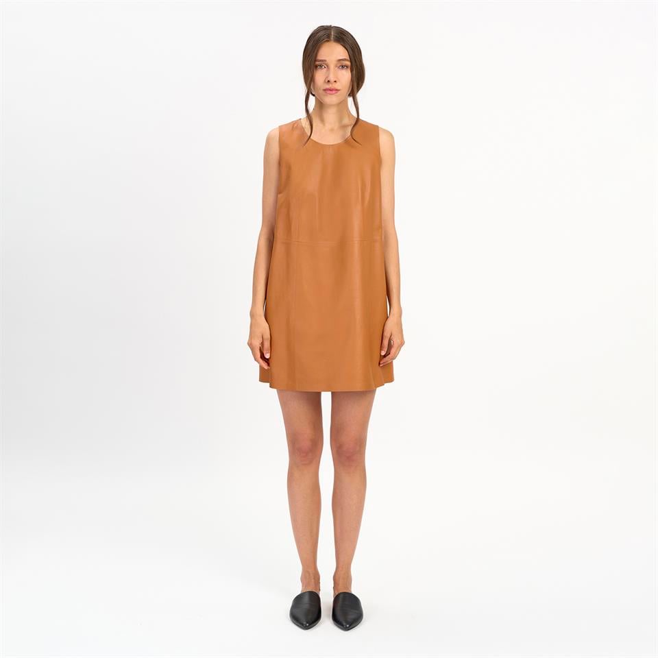 Desa 1972 K14510 | Leather Mini A-Line Dress