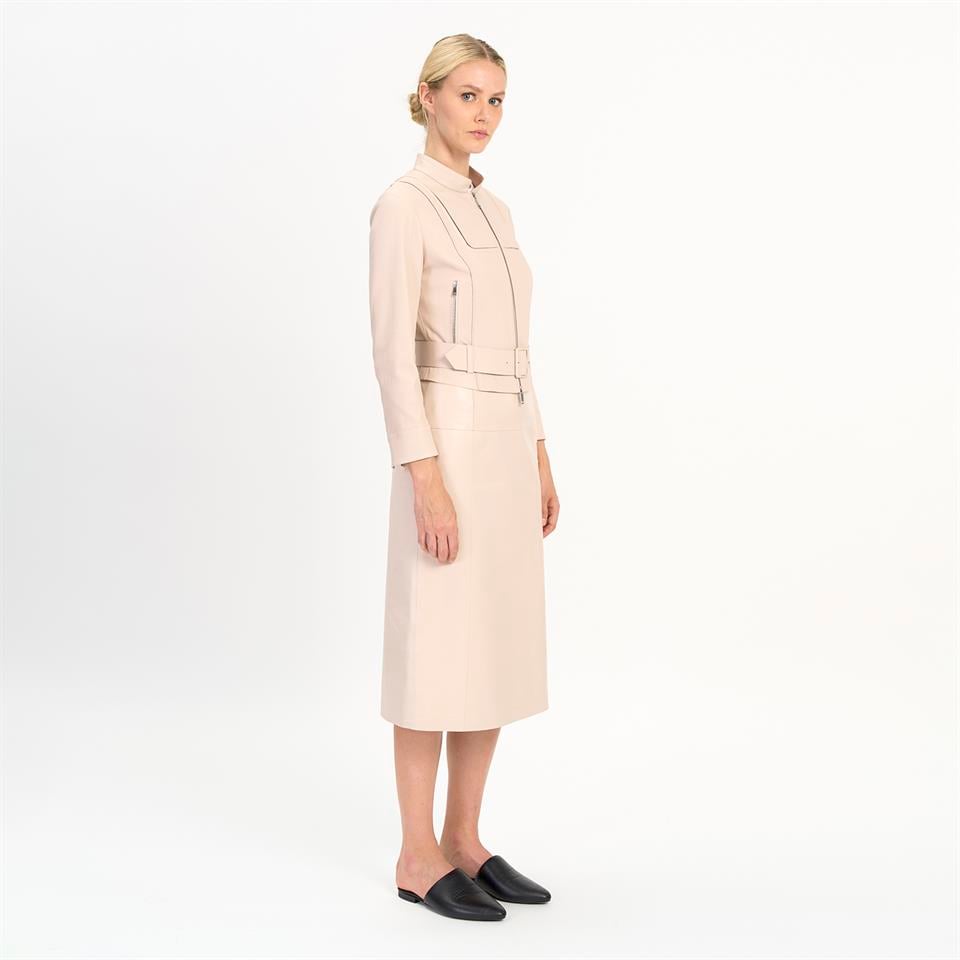 Desa 1972 K14433 | Leather Stretch Mini Belted Jacket