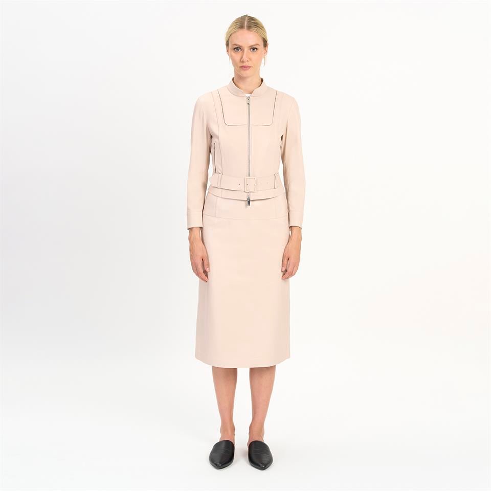 desa 1972 K14433 | Leather Stretch Mini Belted Jacket