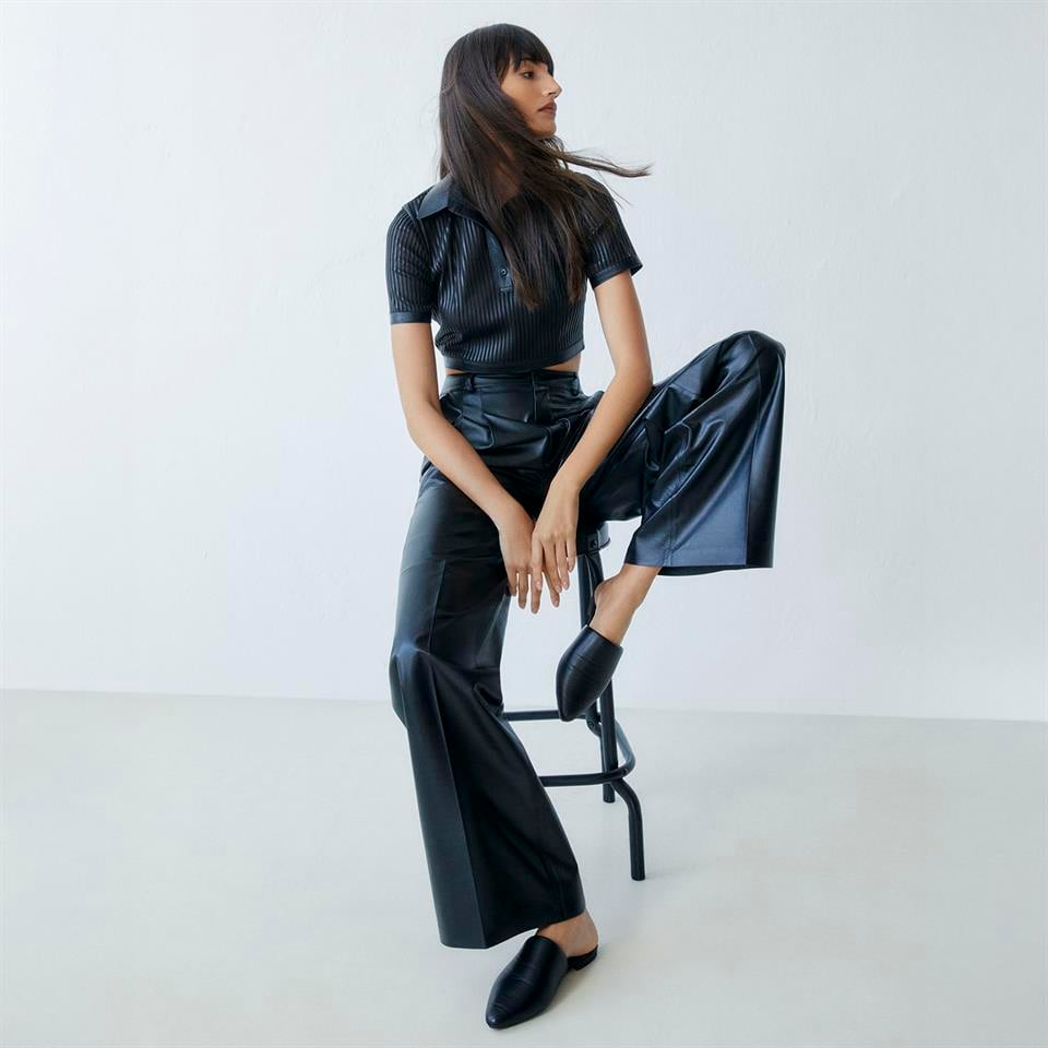 desa 1972 K14442 | Leather Two-Pleated Wide Leg Pants