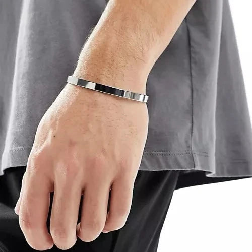 Designb 6mm Wide Bangle Bracelet In Silver Stainless Steel