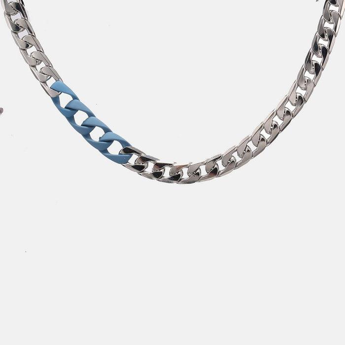 designb Chunky Neckchain in Silver with Blue Rubber Links