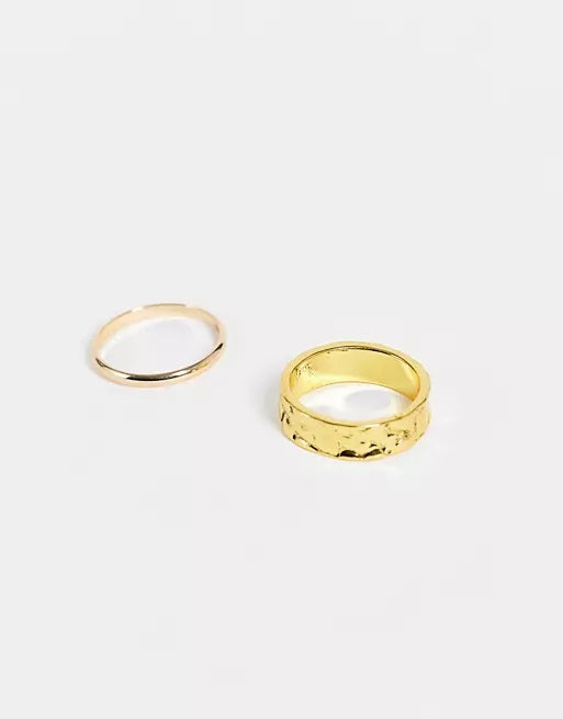Designb 2 Pack Gold Hammered Ring Set