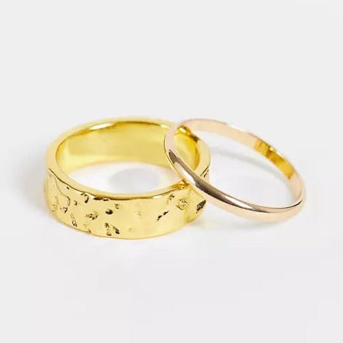 designb 2 pack Gold Hammered Ring Set