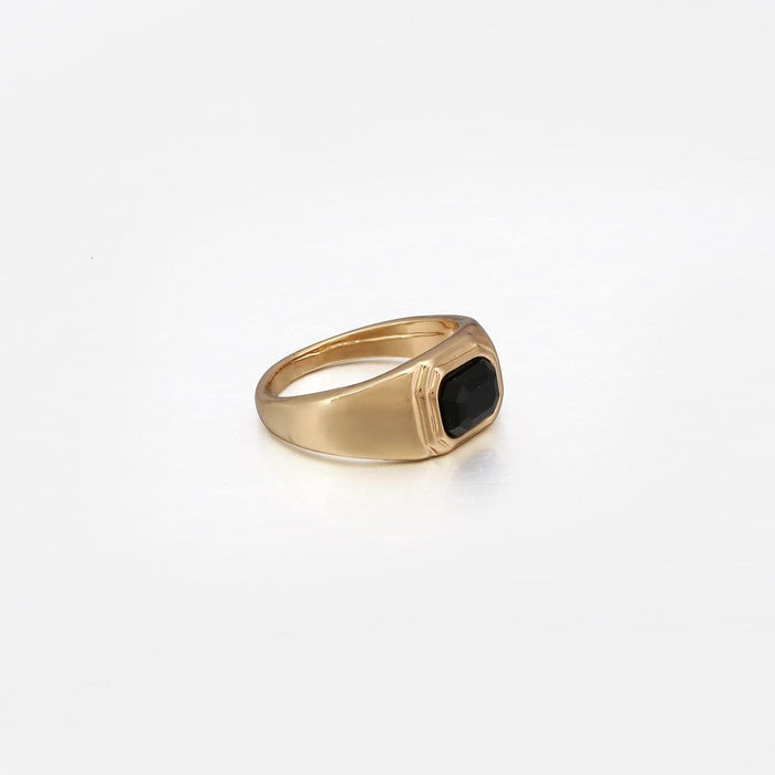 Designb Black Cut Glass Signet Ring In Gold
