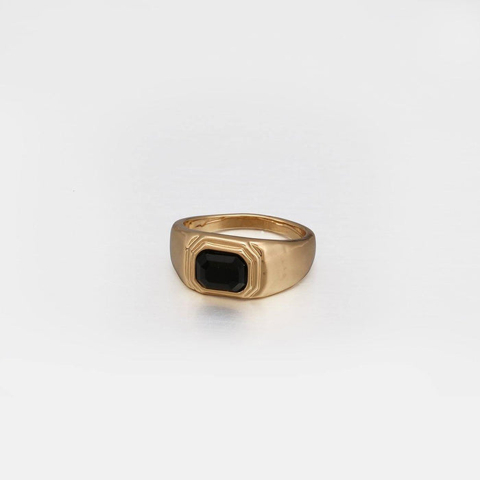 Designb Black Cut Glass Signet Ring In Gold