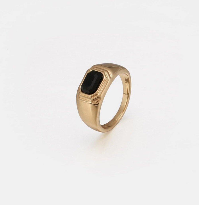 designb Black Cut Glass Signet Ring in Gold