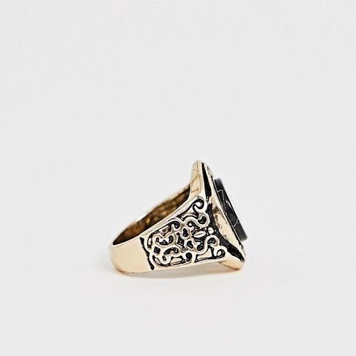 Designb Black Marble Signet Ring In Burnished Gold
