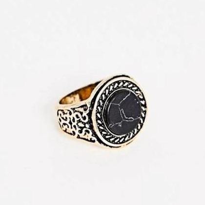 designb Black Marble Signet Ring In Burnished Gold