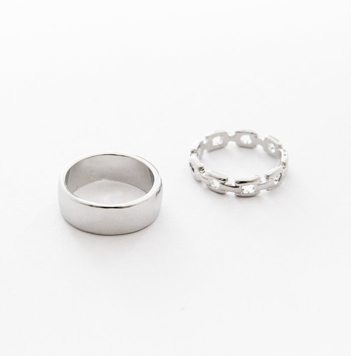 designb Chain and Band Ring 2-Pack in Silver