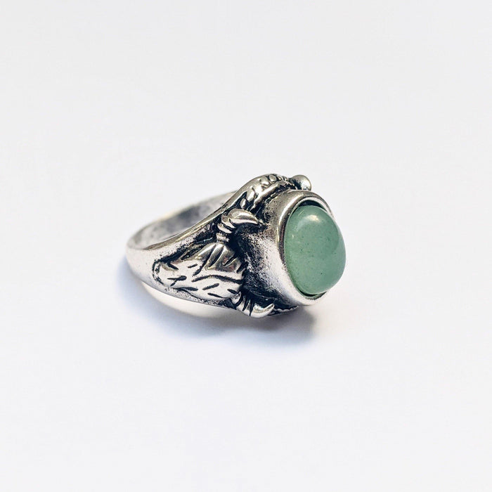 designb Chunky Green Stone Ram Ring In Silver