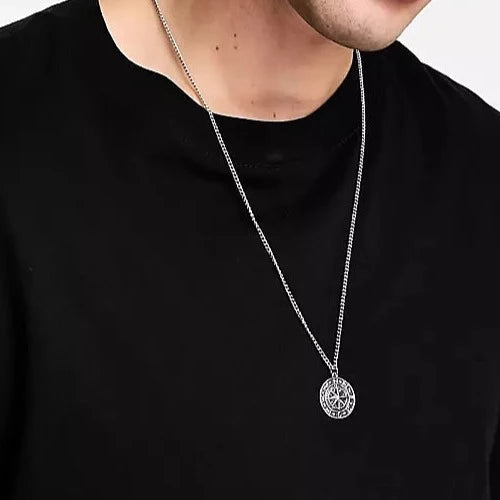 Designb Compass Disc Pendant Necklace In Silver