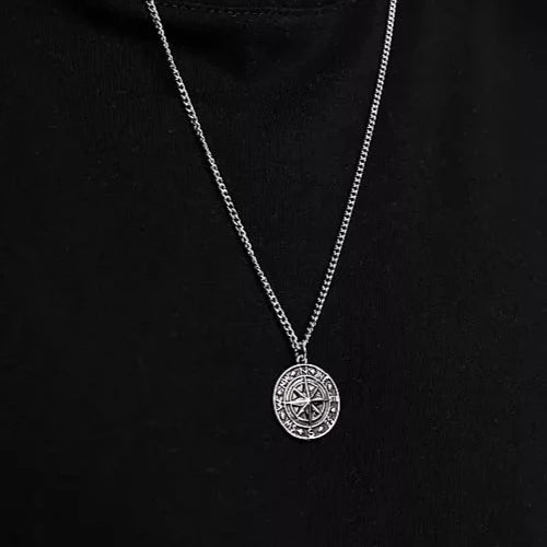 Designb Compass Disc Pendant Necklace In Silver