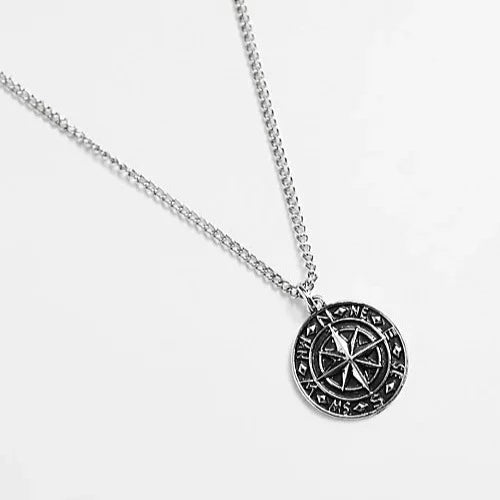 designb Compass Disc Pendant Necklace In Silver