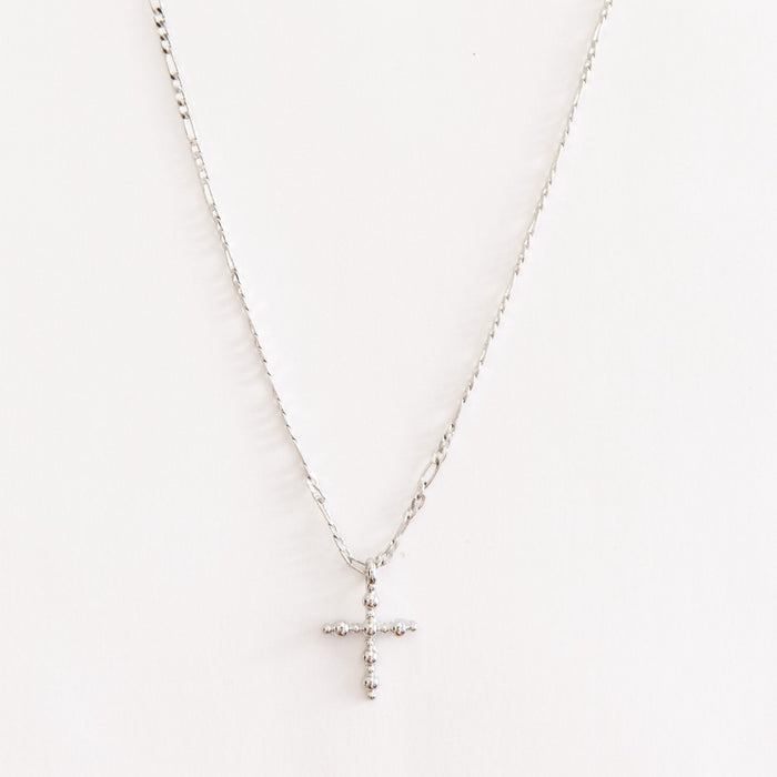 Designb Cross Pendant Figaro Chain In Silver
