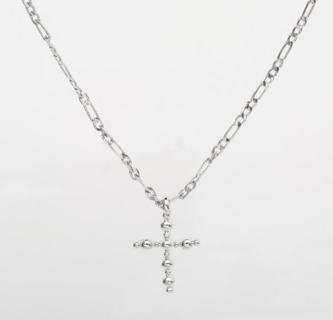 designb Cross Pendant Figaro Chain in Silver