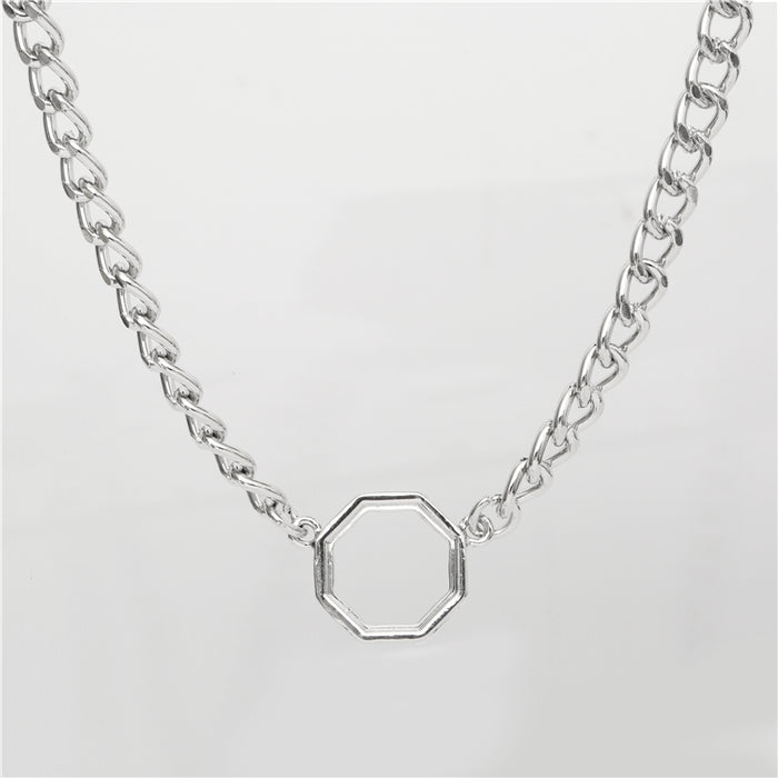 designb Cut Out Octagon Chain Pendant in Silver