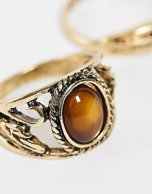 Designb Feather Ring Pack With Brown Cat Eye