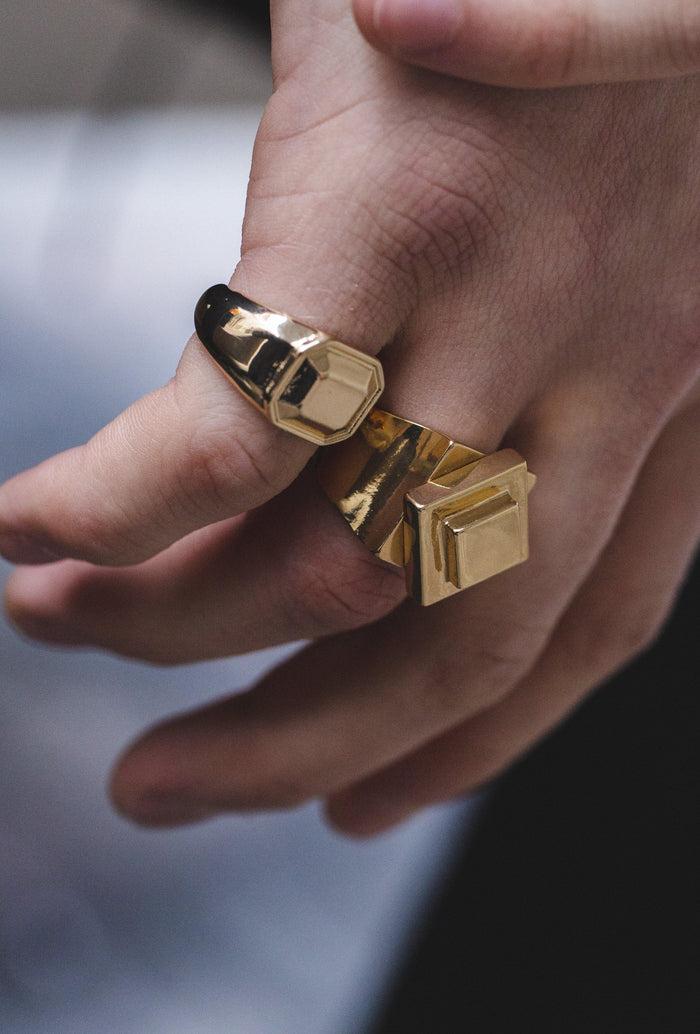 Designb Geo Design Statement Signet Ring In Gold