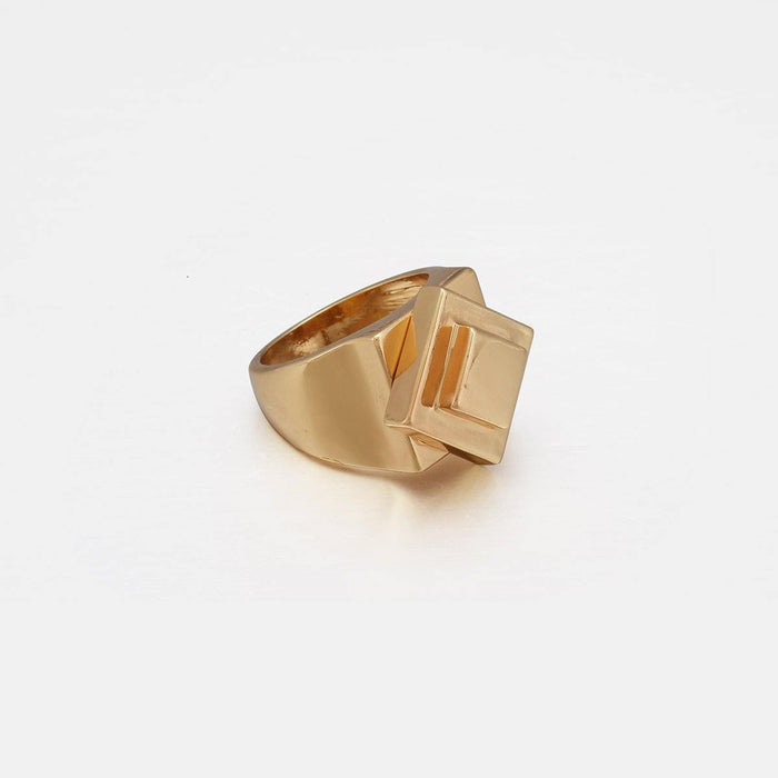 Designb Geo Design Statement Signet Ring In Gold