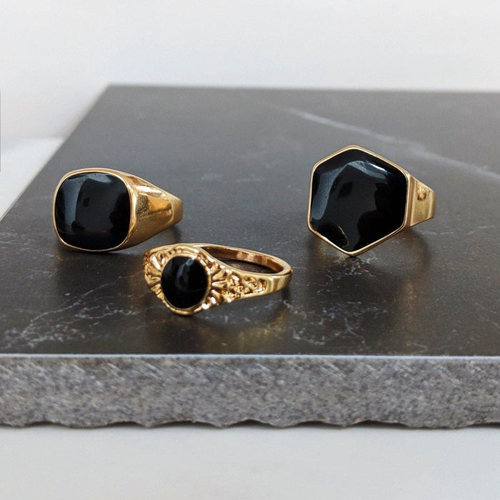 Designb Gold & Black Chunky Rings In 3-Pack