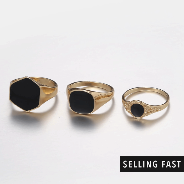 designb Gold & Black Chunky Rings In 3-Pack