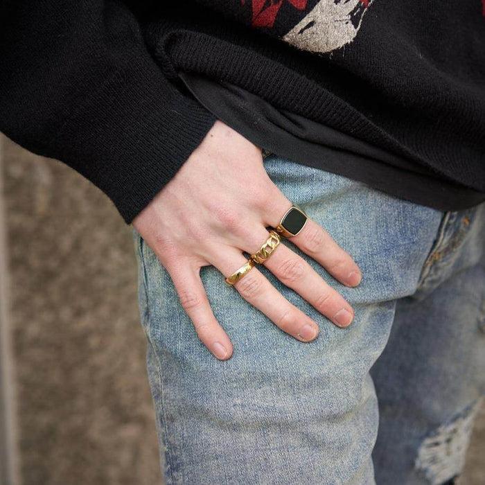 Designb Gold Signet Ring & Band Ring Set In 3-Pack