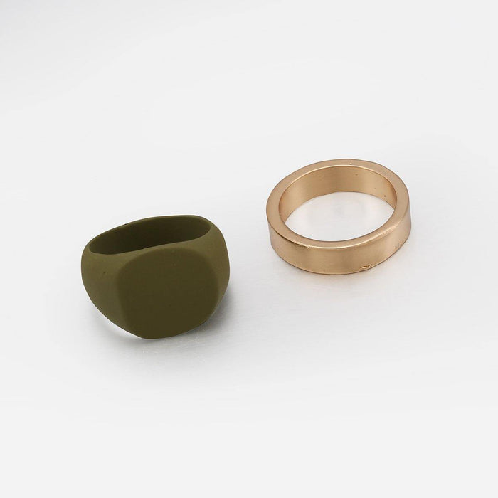 designb Pack of 2 Rings in Gold and Matte Khaki