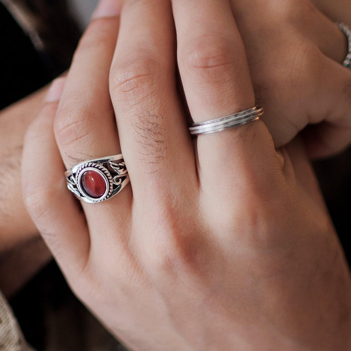 Designb Red Stone Signet Ring In Antique Silver