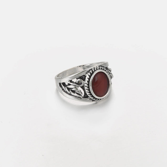Designb Red Stone Signet Ring In Antique Silver