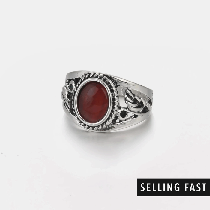 designb Red Stone Signet Ring In Antique Silver