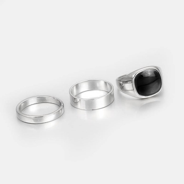 Designb Signet & Band 3 Pack In Silver & Black